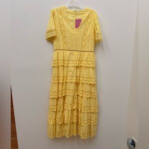 Yellow Lace Tiered Dress